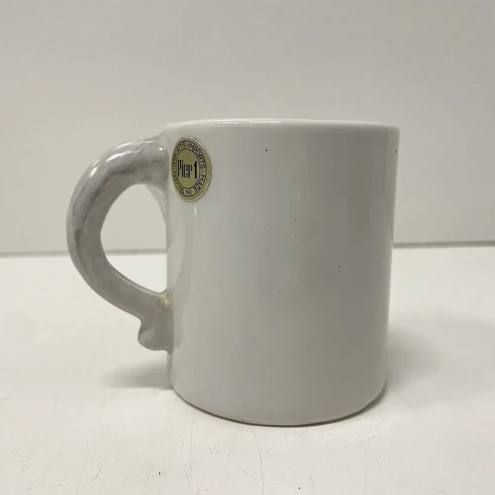 Vintage Pier 1 Imports Elephant Mug Asian Good Luck White Trunk Handle Ceramic